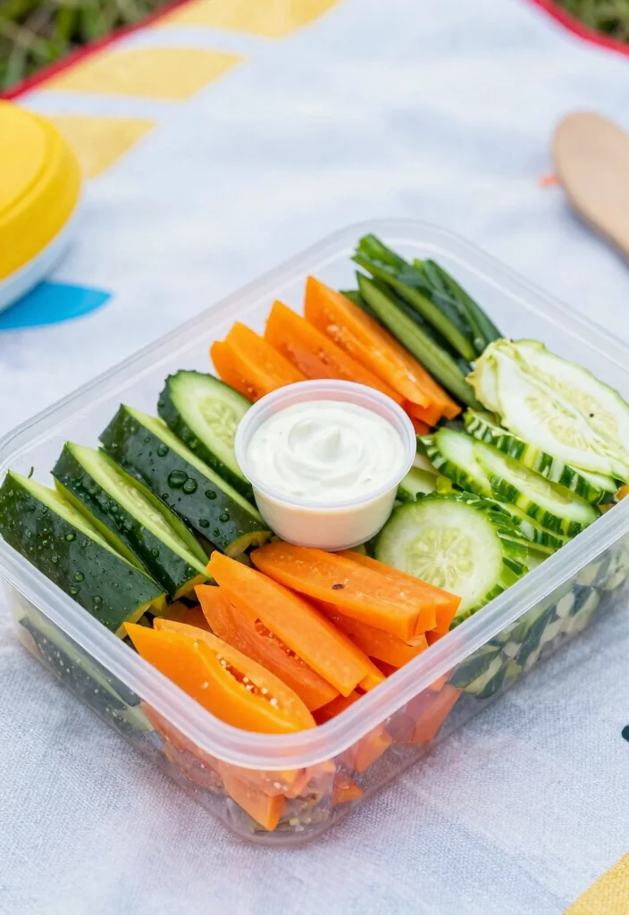 16 Family Picnic Food Ideas That Travel Well (No Mess) - 11. Sliced Veggies with Dip 1