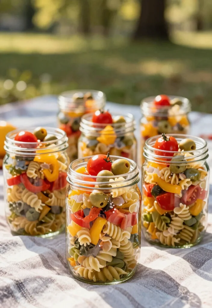 16 Family Picnic Food Ideas That Travel Well (No Mess) - 6. Pasta Salad in a Jar 1