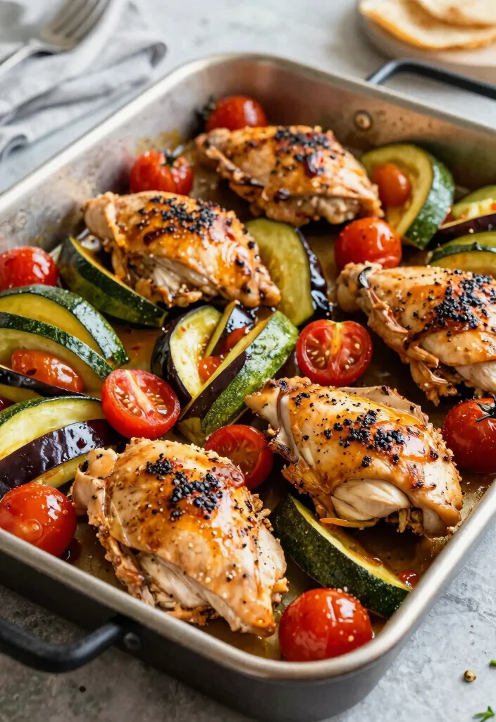 16 Family Sheet Pan Dinners for Easy Cleanup (Less Dishes) - 15. One-Pan Ratatouille with Chicken 1