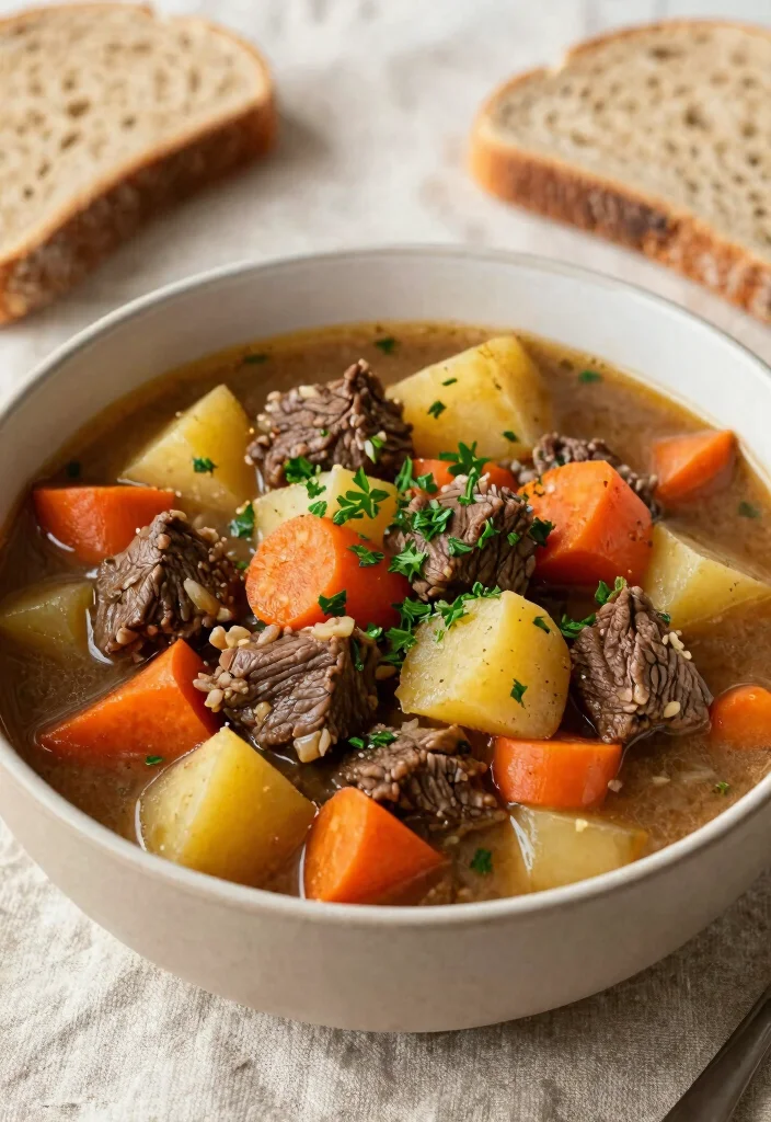 16 Healthy Crockpot Meals for Family: Low Calorie Comfort Food - 8. Savory Beef and Vegetable Stew 1