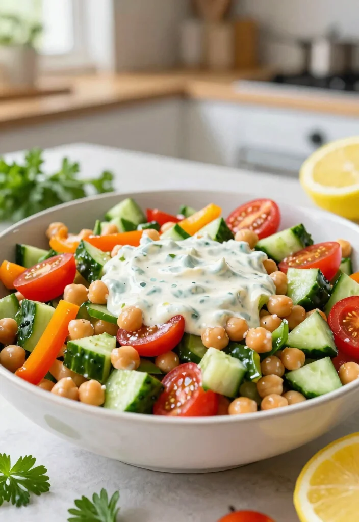 16 Healthy Family Meals on a Budget (Nutritious & Cheap) - 4. Chickpea Salad with Lemon-Tahini Dressing 1