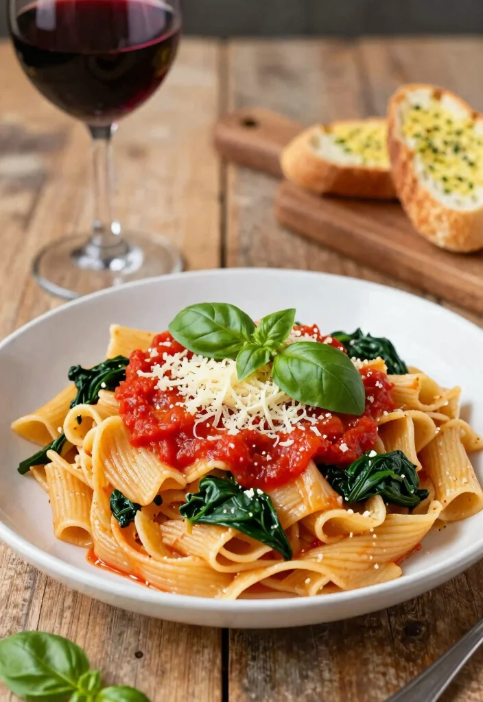 16 Healthy Family Meals on a Budget (Nutritious & Cheap) - 5. Whole Wheat Pasta with Spinach and Tomato Sauce 1