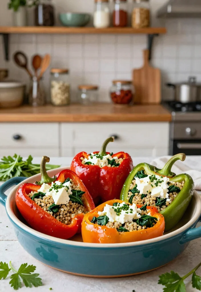 17 Cheap Healthy Meals for a Week Family of 4 - 2. Spinach and Feta Stuffed Peppers 1