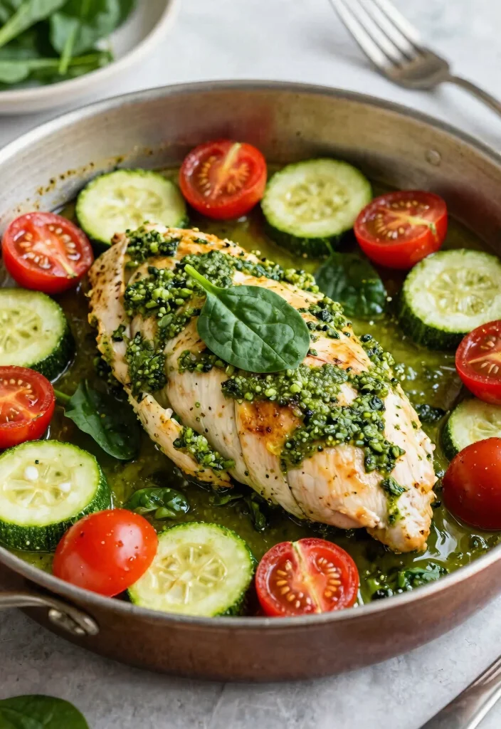 17 Quick Weeknight Meals for Family Healthy & Fast - 12. Pesto Chicken and Veggies 1
