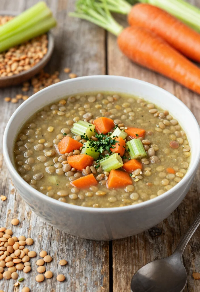 18 Easy Meals for Sick Family (Comforting & Healing Recipes) - 17. Lentil Soup with Carrots and Celery 1