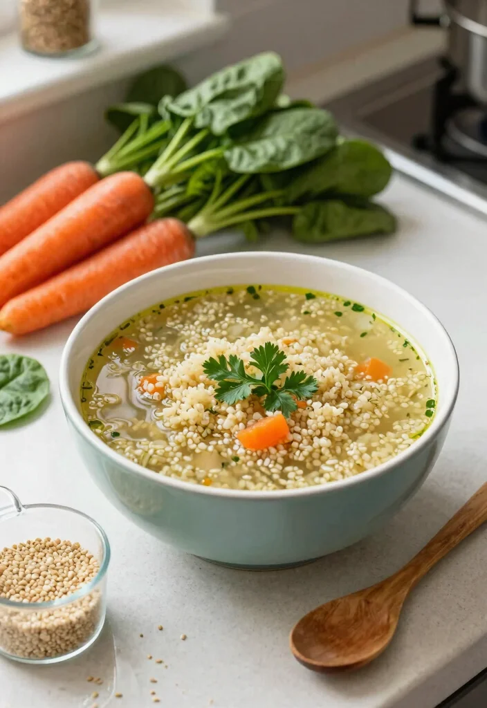 18 Easy Meals for Sick Family (Comforting & Healing Recipes) - 3. Vegetable Broth with Quinoa 1