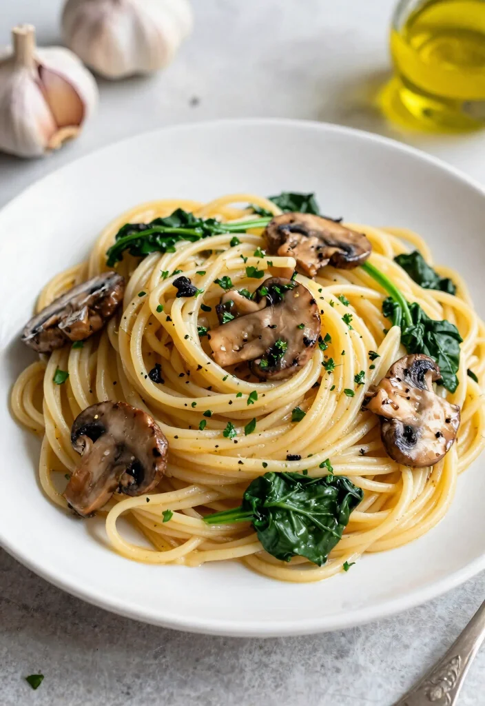 18 Family Friendly Dairy Free Meals: Creamy & Delicious - 18. Garlic Mushroom Pasta with Spinach 1
