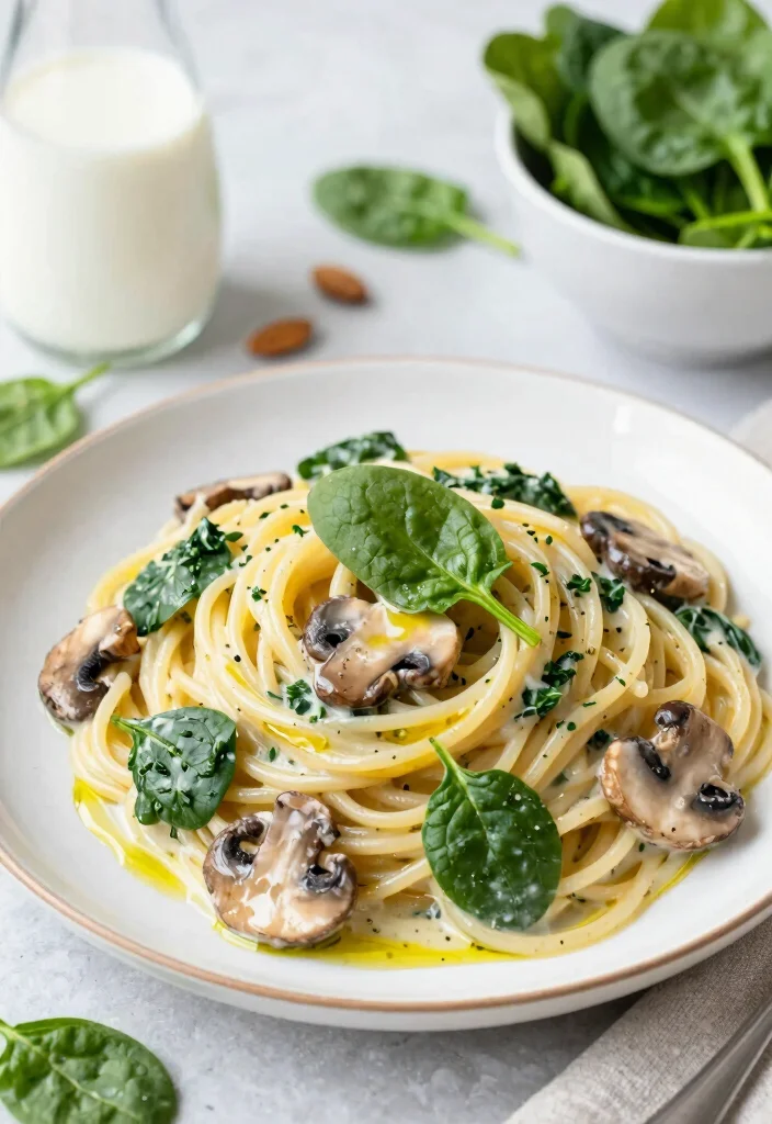 18 Family Friendly Dairy Free Meals: Creamy & Delicious - 3. Creamy Spinach and Mushroom Pasta 1