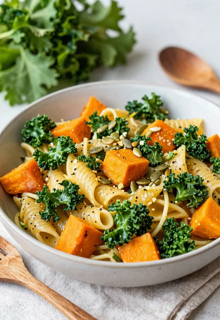 18 Family Friendly Dairy Free Meals: Creamy & Delicious - 8. Sweet Potato and Kale Pasta 1