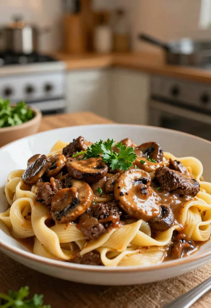 18 Family Meals with Ground Beef (Cheap & Filling) - 18. Beef and Mushroom Stroganoff 1