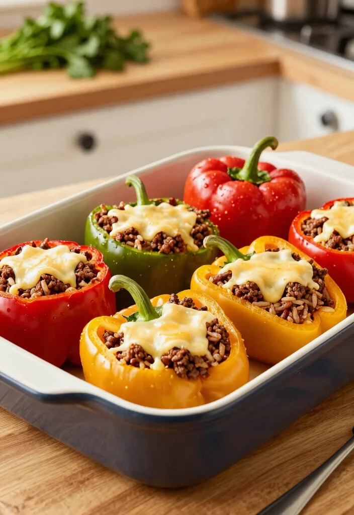 18 Family Meals with Ground Beef (Cheap & Filling) - 3. Beefy Stuffed Peppers 1