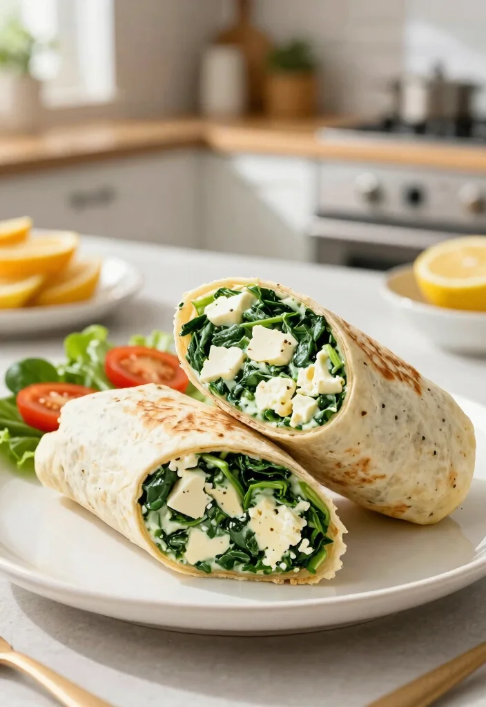 18 Weekend Breakfast with Family Recipes Worth Waking Up For - 15. Creamy Spinach and Feta Breakfast Wrap 1