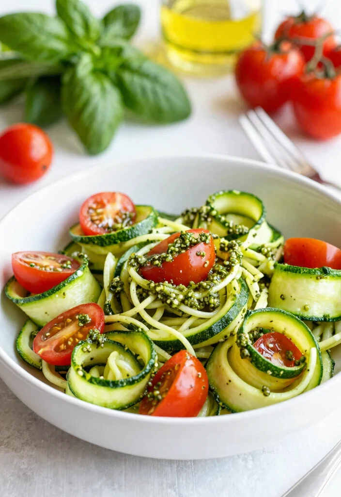 19 High Protein Low Calorie Family Meals That Are Filling - 15. Pesto Zoodle Salad 1