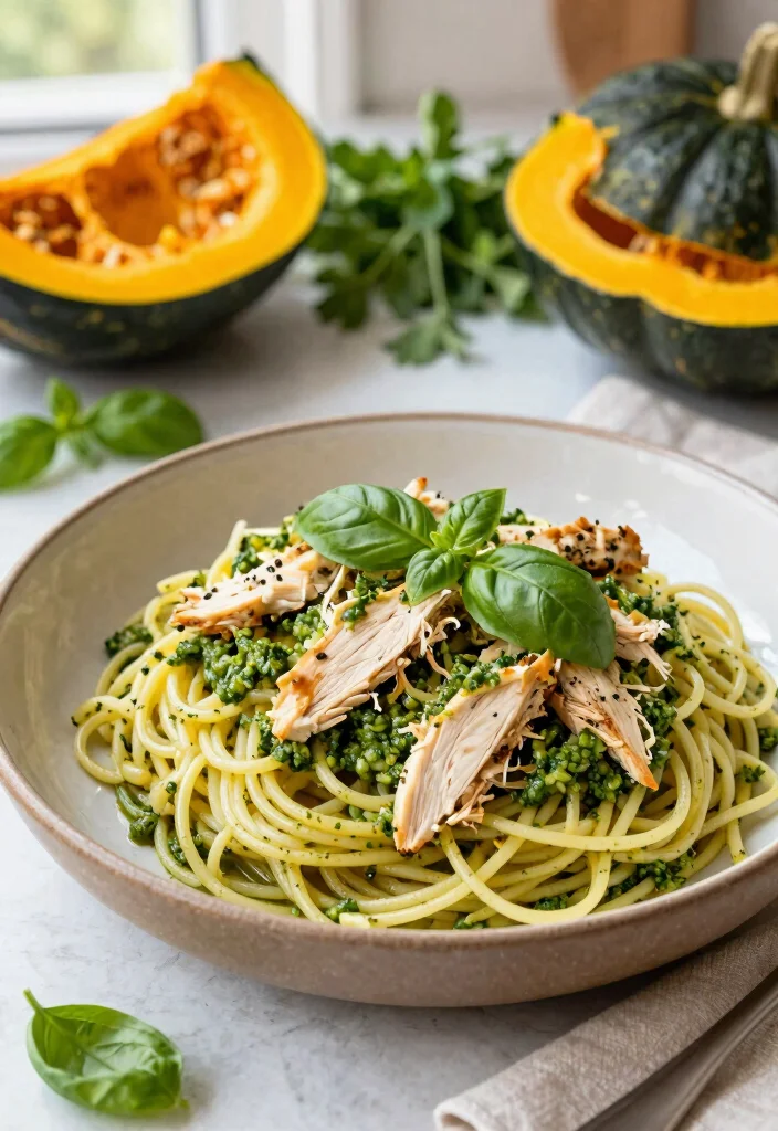 19 Whole 30 Family Meals Kids Will Love (Compliant & Tasty) - 6. Spaghetti Squash with Pesto and Chicken 1