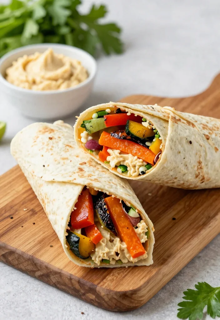 20 Family Prep Meals for the Week Guide (Menu + List) - 18. Roasted Vegetable and Hummus Wraps 1