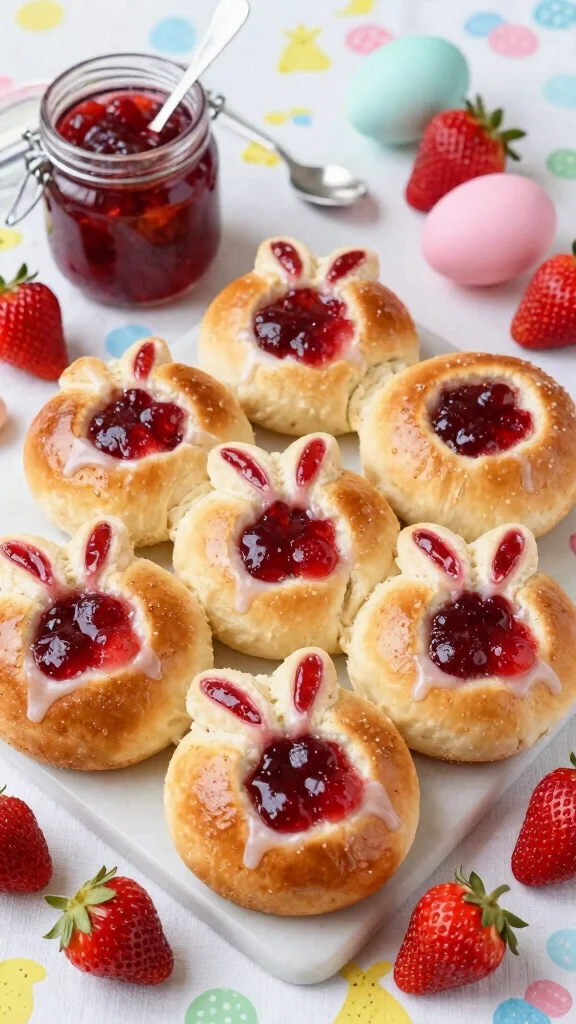 12 Bunny Cinnamon Rolls for Easter That Are Cute, Festive, and Fun to Bake - 3. Strawberry Jam Bunny Rolls 1