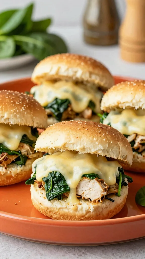 13 Chicken Sliders Recipes with Hawaiian Rolls That Are Easy, Cheesy, and Delicious - 4. Spinach and Artichoke Chicken Sliders 1