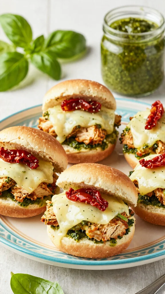 13 Chicken Sliders Recipes with Hawaiian Rolls That Are Easy, Cheesy, and Delicious - 7. Pesto Chicken Sliders 1