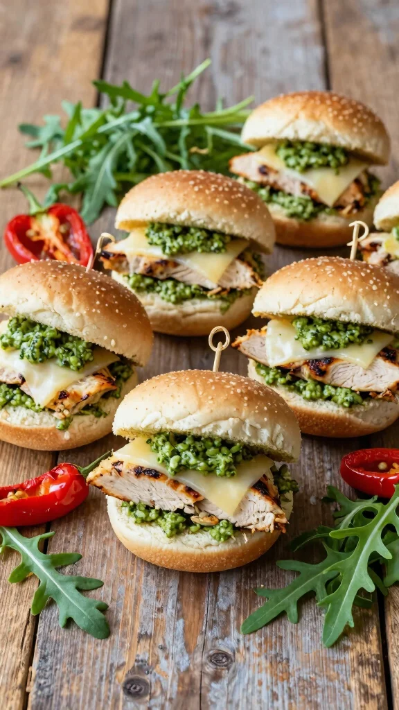 15 Burger Sliders Recipes with Hawaiian Rolls for Juicy, Cheesy, Crowd-Pleasing Bites - 12. Pesto Chicken Sliders 1