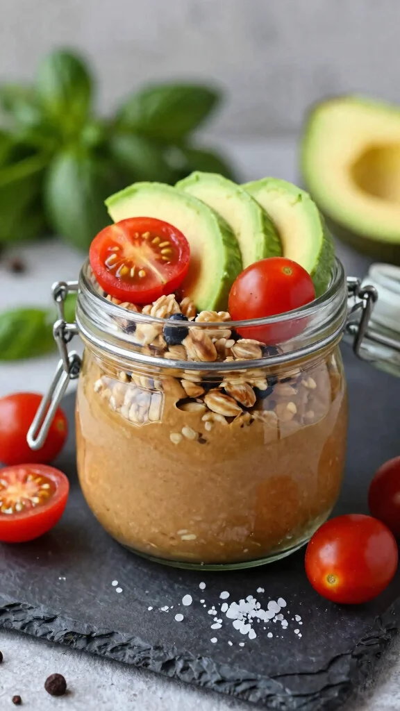 17 Almond Butter Overnight Oats Recipes - Creamy and Healthy Breakfasts - 10. Savory Almond Butter Oats 1