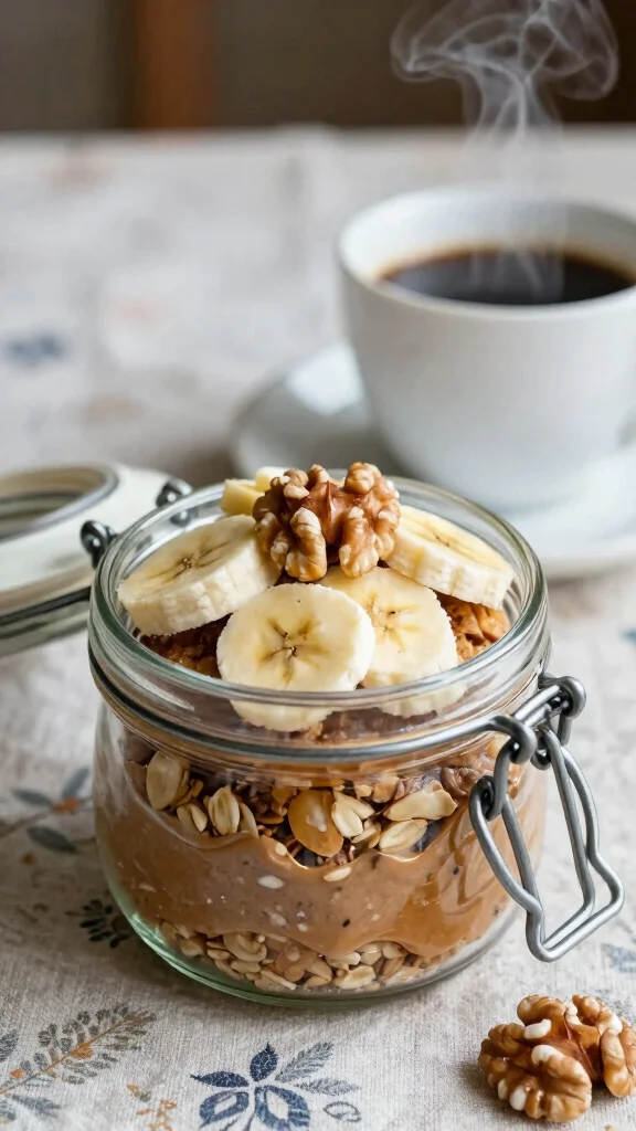 17 Almond Butter Overnight Oats Recipes - Creamy and Healthy Breakfasts - 11. Almond Butter Banana Bread Oats 1