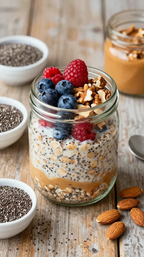 17 Almond Butter Overnight Oats Recipes - Creamy and Healthy Breakfasts - 12. Almond Butter Chia Oats 1