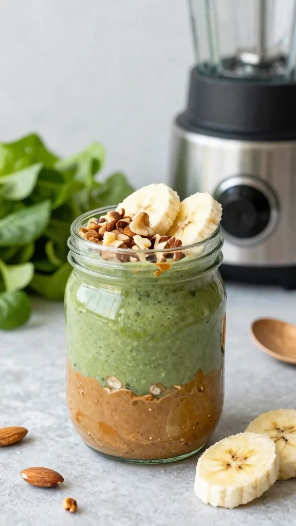 17 Almond Butter Overnight Oats Recipes - Creamy and Healthy Breakfasts - 14. Almond Butter & Green Smoothie Oats 1