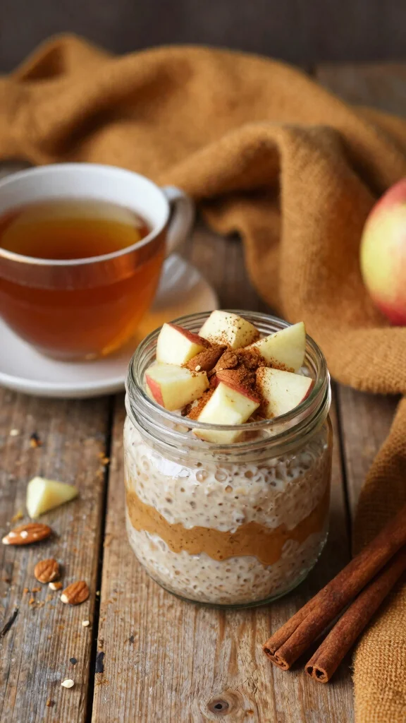 17 Almond Butter Overnight Oats Recipes - Creamy and Healthy Breakfasts - 6. Cinnamon Apple Almond Butter Oats 1