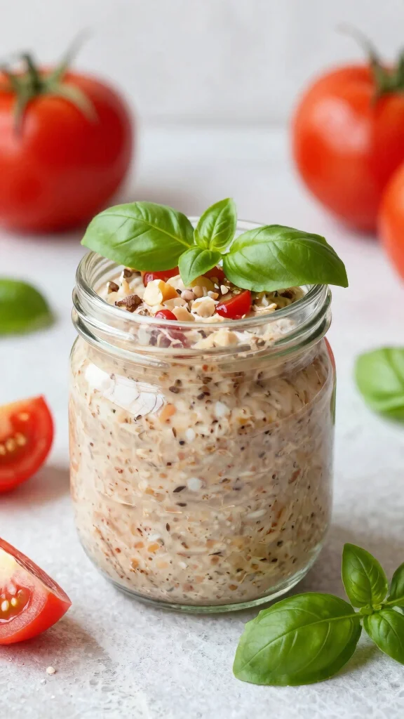 17 Blended Overnight Oats Healthy Recipes - Nutritious and Quick Breakfasts - 11. Savory Tomato Basil Oats 1