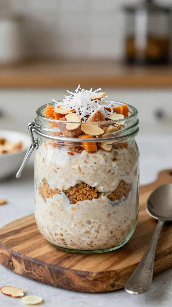 17 Carrot Cake Overnight Oats Recipes - Sweet and Protein-Packed Breakfasts - 15. Almond Joy Carrot Cake Overnight Oats 1