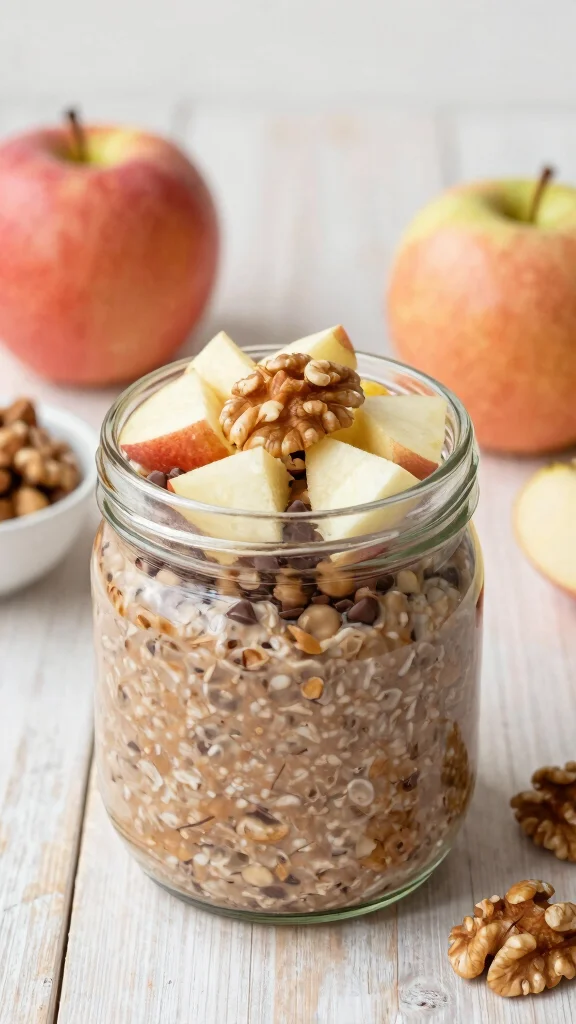 17 Chocolate Peanut Butter Overnight Oats Recipes - Sweet and Protein-Packed Breakfasts - 15. Chocolate Peanut Butter Overnight Oats with Apple and Walnut 1