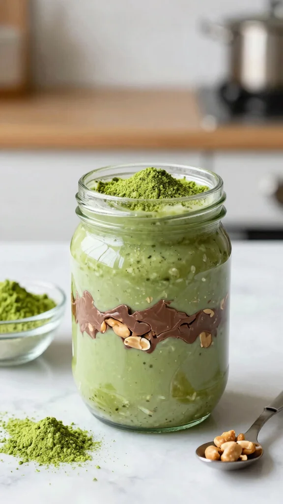 17 Chocolate Peanut Butter Overnight Oats Recipes - Sweet and Protein-Packed Breakfasts - 16. Chocolate Peanut Butter Overnight Oats with Matcha 1