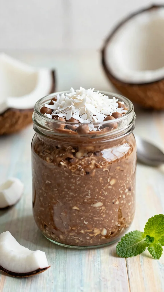 17 Chocolate Peanut Butter Overnight Oats Recipes - Sweet and Protein-Packed Breakfasts - 17. Chocolate Peanut Butter Overnight Oats with Coconut Flakes 1