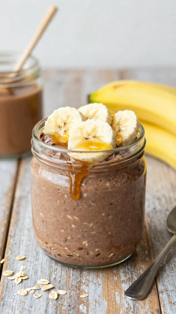 17 Chocolate Peanut Butter Overnight Oats Recipes - Sweet and Protein-Packed Breakfasts - 2. Banana Chocolate Peanut Butter Delight 1