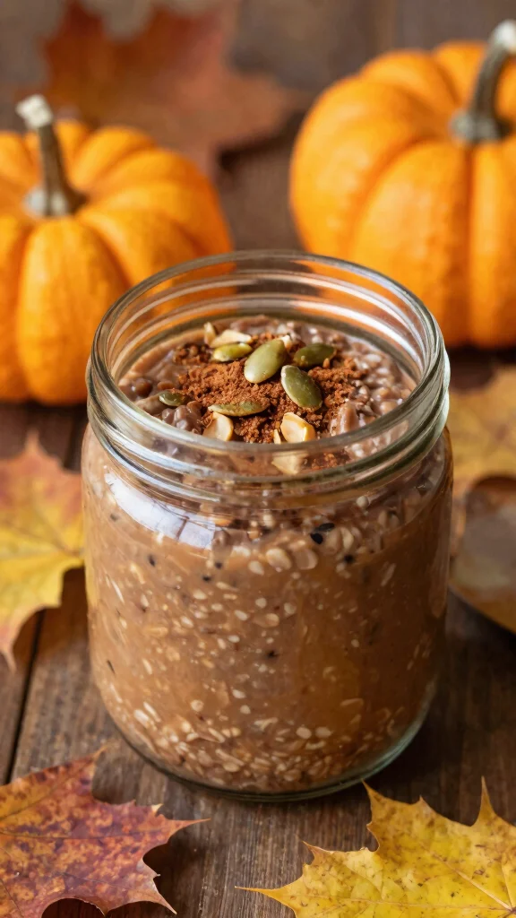 17 Chocolate Peanut Butter Overnight Oats Recipes - Sweet and Protein-Packed Breakfasts - 6. Chocolate Peanut Butter Pumpkin Spice Oats 1