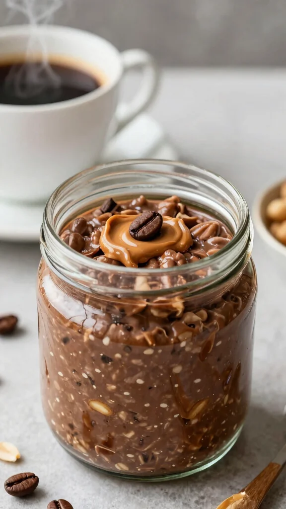 17 Chocolate Peanut Butter Overnight Oats Recipes - Sweet and Protein-Packed Breakfasts - 7. Mocha Chocolate Peanut Butter Oats 1
