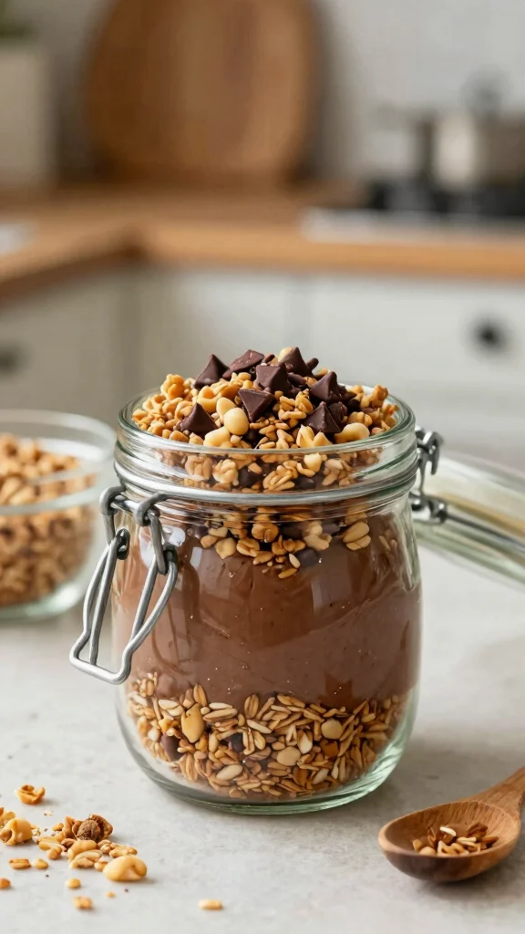 17 Chocolate Peanut Butter Overnight Oats Recipes - Sweet and Protein-Packed Breakfasts - 9. Chocolate Peanut Butter Granola Oats 1