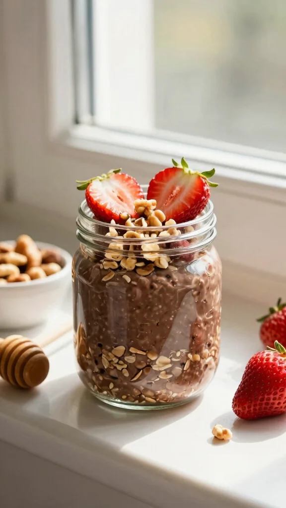 17 Chocolate Strawberry Overnight Oats Recipes - Sweet and Protein-Packed Breakfasts - 12. Chocolate Strawberry Overnight Oats with Honey and Nuts 1