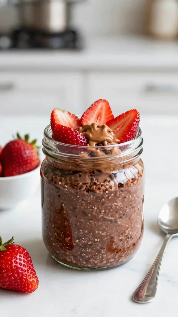 17 Chocolate Strawberry Overnight Oats Recipes - Sweet and Protein-Packed Breakfasts - 17. Chocolate Strawberry Overnight Oats with Nut Butter Swirl 1