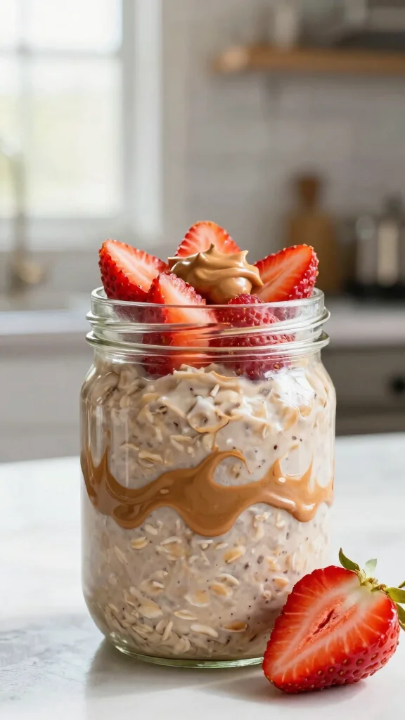 17 Chocolate Strawberry Overnight Oats Recipes - Sweet and Protein-Packed Breakfasts - 2. Peanut Butter Chocolate Strawberry Overnight Oats 1