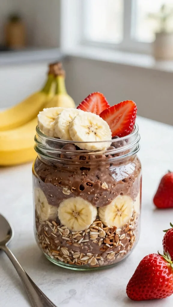 17 Chocolate Strawberry Overnight Oats Recipes - Sweet and Protein-Packed Breakfasts - 3. Chocolate Strawberry Banana Overnight Oats 1