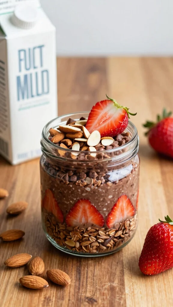 17 Chocolate Strawberry Overnight Oats Recipes - Sweet and Protein-Packed Breakfasts - 4. Chocolate Strawberry Overnight Oats with Almonds 1