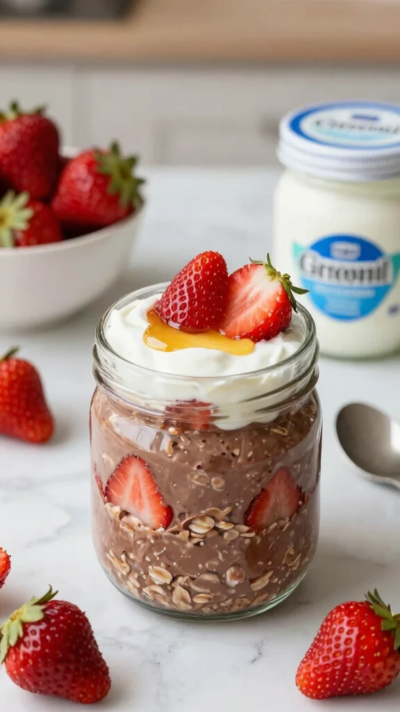 17 Chocolate Strawberry Overnight Oats Recipes - Sweet and Protein-Packed Breakfasts - 5. Chocolate Strawberry Overnight Oats with Greek Yogurt 1