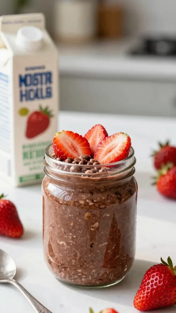 17 Chocolate Strawberry Overnight Oats Recipes - Sweet and Protein-Packed Breakfasts - 6. Vegan Chocolate Strawberry Overnight Oats 1