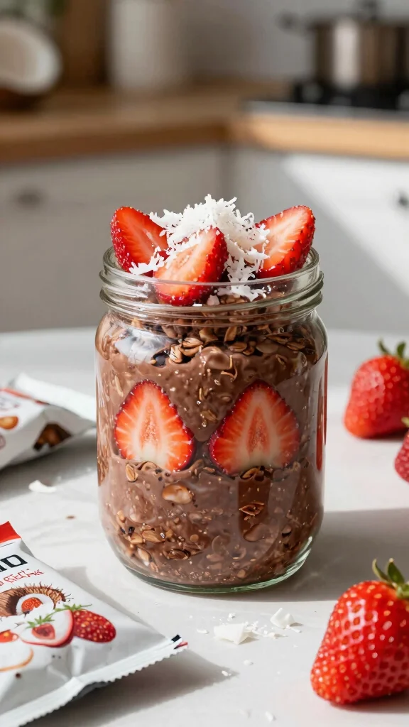 17 Chocolate Strawberry Overnight Oats Recipes - Sweet and Protein-Packed Breakfasts - 8. Chocolate Strawberry Overnight Oats with Coconut Flakes 1