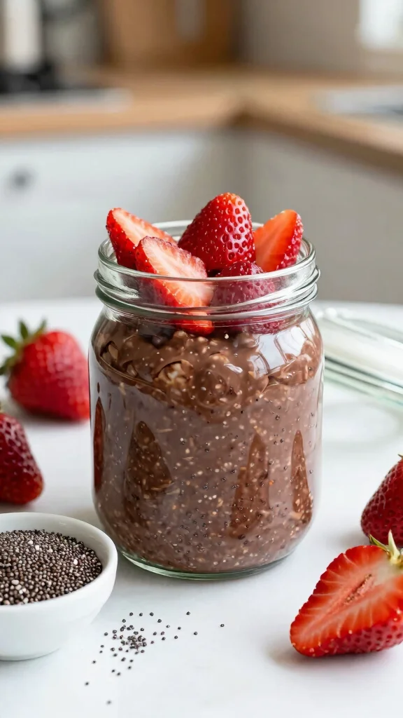 17 Chocolate Strawberry Overnight Oats Recipes - Sweet and Protein-Packed Breakfasts - 9. Chocolate Strawberry Overnight Oats with Chia 1