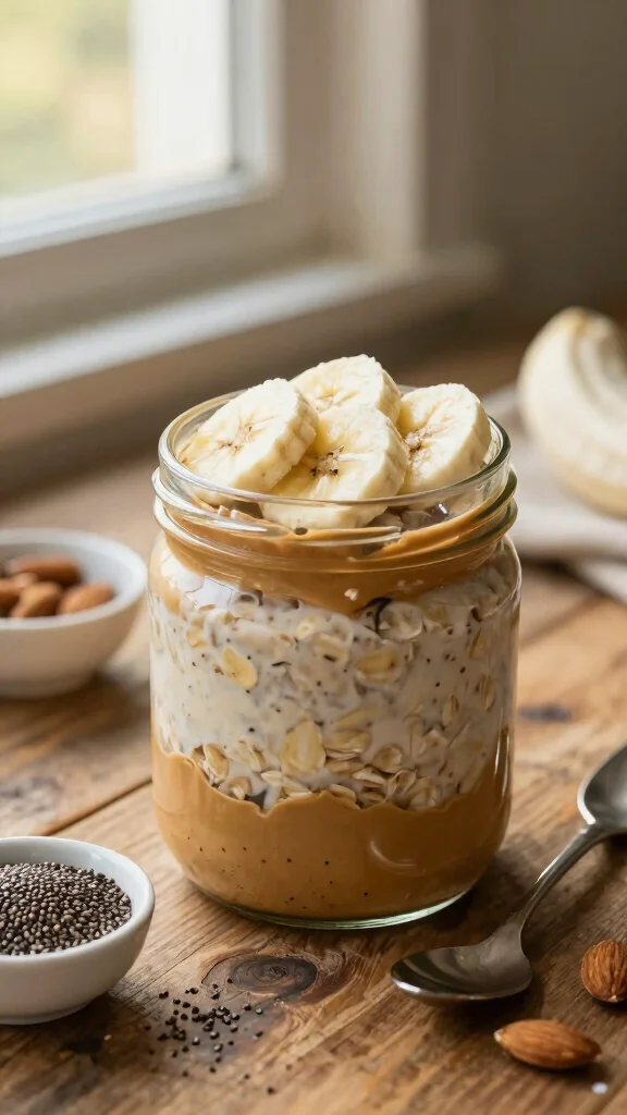 17 Easy Overnight Oats Recipes - Quick, Healthy, and Protein-Packed Meals - 1. Classic Almond Butter Banana Overnight Oats 1