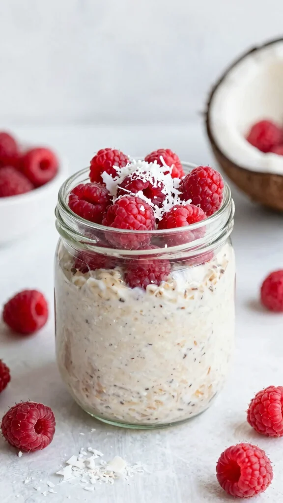 17 Easy Overnight Oats Recipes - Quick, Healthy, and Protein-Packed Meals - 15. Raspberry Coconut Overnight Oats 1