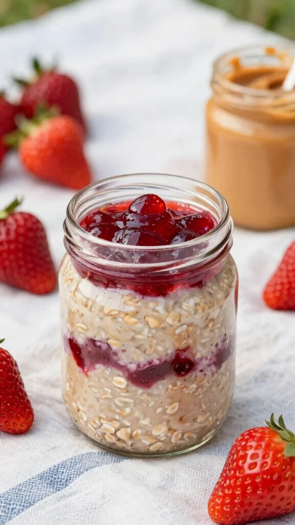 17 Easy Overnight Oats Recipes - Quick, Healthy, and Protein-Packed Meals - 7. Peanut Butter Jelly Overnight Oats 1