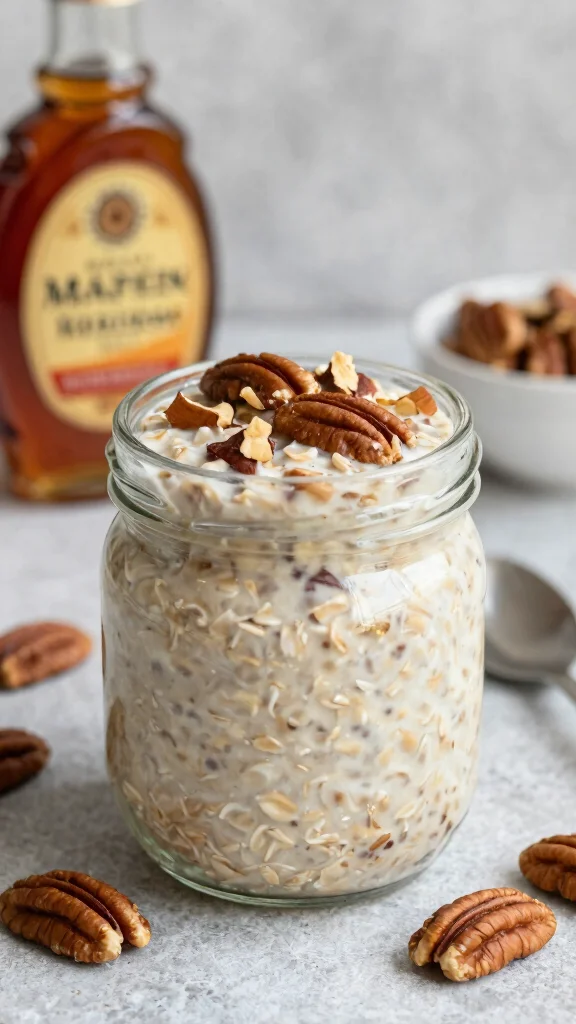 17 Easy Overnight Oats Recipes - Quick, Healthy, and Protein-Packed Meals - 9. Maple Pecan Overnight Oats 1